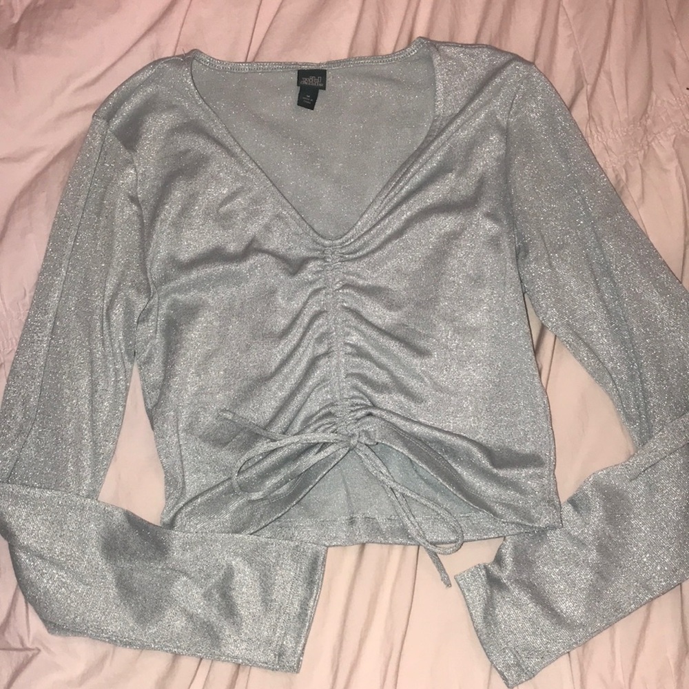 Medium Shiny Light Blue Scrunchie Cropped Top